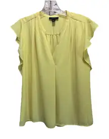 Alfani Yellow Chiffon‎ Round/Split Neck Blouse Size S Short Flutter Sleeve Lined