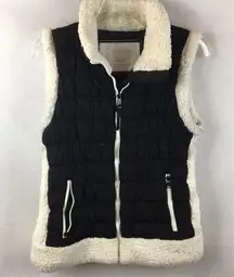 Calvin Klein Black & Ivory Zip Sherpa Lined Quilted Puffer Vest L