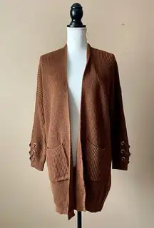 DEBUT | Chocolate Brown Knit Open Cardigan Sweater Sz S