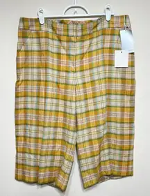 Bill Blass New York Yellow Plaid Linen Shorts New 10 Vintage