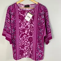 Bob Mackie New! Wearable Art womens magenta mix  floral top size S