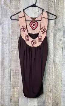 Copper Key Size Small Brown & Tan & Pink Tunic Top Crochet Neck Racerback
