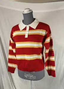 Striped Henley Sweater Womens Sm Color Block Knit Pullover Tops Retro Stranger