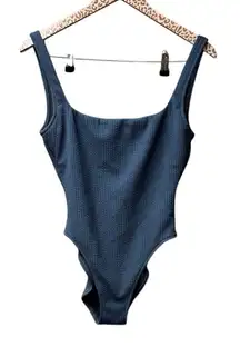 NEW J. Crew Textured Square Neck Scoop Back One Piece Swimsuit Blue 8 NWT