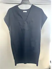 Vince Split Neck Short Sleeve Popover Dress Boxy Oversized V-Neck Coastal Blue S