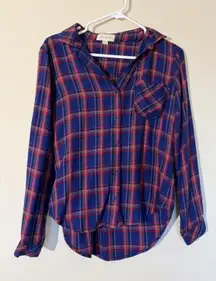 Cloth‎ & Stone Blue Plaid Flannel Casual Button Up Camp Shirt Womens XS