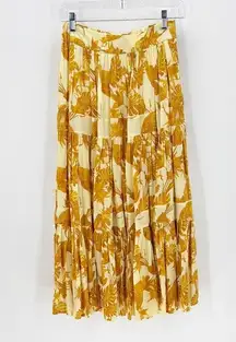 J. Crew palm tropical maxi skirt tiered partial elastic waistband size XXS