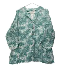 Pineapple Moon Womens‎ Blouse sz L Leaf Hawaii Print Button up