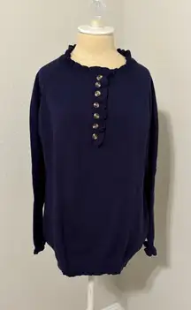 Navy Blue Women's Sweater with Button Detail