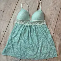 SECRET TREASURES Womens MEDIUM 8-10 Aqua Lace BABYDOLL Cami Padded Bra Top EUC