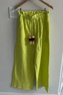 NWT Anthropologie Rare Ollari NY Chartreuse Wide Leg Lave Pants Lime