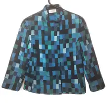 Akris Punto Plaid Jacket Lapis Juniper Cotton Business Designer Size 6