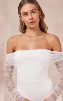 Lulus Beautifully Beloved White Mesh Off-The-Shoulder Maxi Dress Size XXS