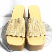 Kayleen Los Angeles Valery-4 Raffia Platform Heels Slides Size 8.5 Neutral