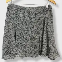 Express Skirt Silk Chiffon Mini Floral Print Black White Size 8 Women Waistband