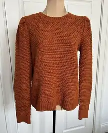 Marie Oliver Cotton Chunky Knit Long Puff Sleeve Crew Neck Sweater Top Pumpkin S