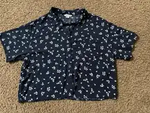 American Eagle  dark blue short sleeve floral shirt in small petite