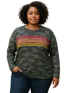 P.J. Salvage Camo Sweatshirt Green Size 3X