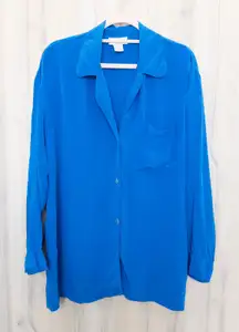 VTG Victoria's Secret Womens Silk Pajama Top Size M Blue Gold Label Quiet Luxury