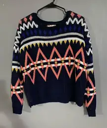 Pink Rose Knit Aztec Print Sweater Size Large