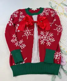 Mesh Lace Womens Size S Red Green White Snowflake Holiday Ugly Christmas Sweater