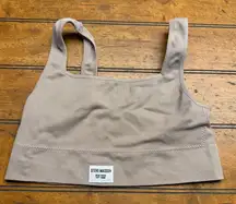 Steve Madden Ribbed Crop Tank Top Square Neck Sleeveless Taupe Size L