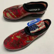 Sloggers Waterproof Red Paisley Sz 10 Shoes Women's Gardening Slip-On As Is