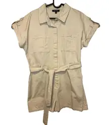 Skies Are Blue Women's Romper Jumpsuit Shorts Beige Utility Style Medium