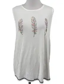 POL White Feathers Muscle Tank Top T-Shirt Size Small