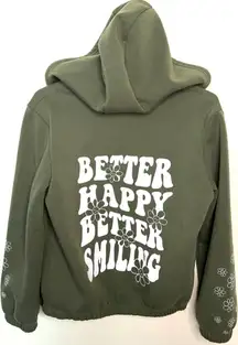 Fire + Fleur Olive Green Graphic Hoodie –‎ Women’s Medium – NWOT