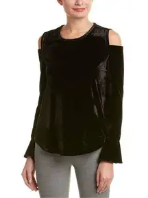 Harve Benard Black Velvet Long Sleeve Cold Shoulder Bell Sleeve Top Womens Small