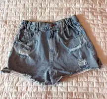 Denim Distressed Paper Bag Waist High Waisted Shorts Size Small