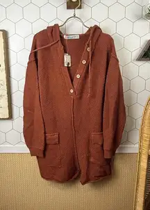 FP Beach Rust Oversized Ryleigh Hailee Sweater Henley Romper - Size - XS