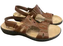 Clarks Leisa Lakelyn Tan Leather Sandals 7.5 Slingback Comfort Fairy Boho Earthy