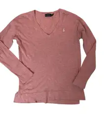 Polo Ralph Lauren Women’s V-Neck‎ Sweater Small Pink Long Sleeve Pullover Pony