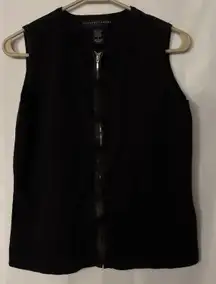 Geoffrey Beene Sport Black Cotton Ribbed Vest Women S Leather Zipper