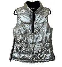 Michael Kors  Vest Black Silver Metallic Puffy Sleeveless Half Zip Pullover S NWT