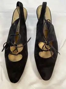 Saks Fifth Ave Vintage FENTON LAST Black‎ Suede Sling Back Lace Up Shoes Size 10