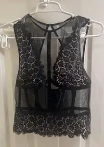 Victoria's‎ Secret Lingerie Top Black Lace Sheer Sz Sm High Neckline Sexy Corset