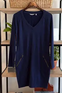 Athleta Loungewear V Neck Pullover Navy French Terry Tunic Dress, XS