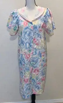 vintage pastel floral puff sleeves button Down nightgown