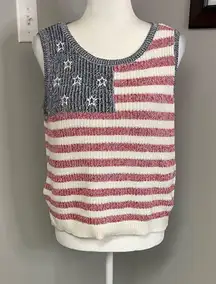 Lucky Brand American Flag Sleeveless Sweater Womens Size Large Patriotic Knit