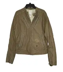 Diesel Women Jacket Moto Racer Biker Full Zipper‎ Pocket Snap Collar Tan Large