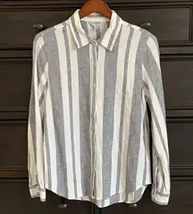 Orvis Women’s Small Black & White Striped Linen Long Sleeve‎ Button Shirt