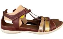 Ecco FLASH T STRAP MARRON Size‎ 12-12.5 Comfort Mink Gold Hammered Bronze