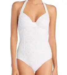 NWT Kate Spade New York Eyelet Halter Underwire One Piece Swimsuit White Size L