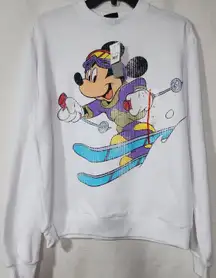 Mickey mouse skiing white sweatshirt men's XS faded