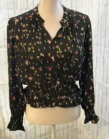 Jon & Anna Black Floral Blouse Sz M