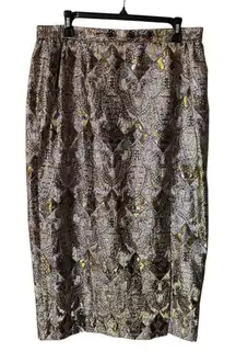 Donna Vinci Metallic Floral Embroidered Pencil Midi Skirt Front Slit size14