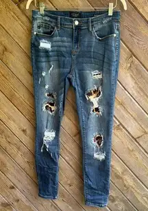 Judy Blue distressed ripped leopard cheetah skinny fit jeans size 11/30